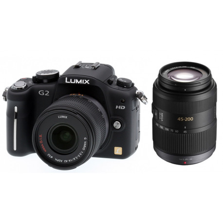 Camera Panasonic Lumix G2 (черен) + Lens Panasonic 14-42mm f/3.5-5.6 OIS + Lens Panasonic 45-200mm F/4-5.6 OIS Camera Panasonic Lumix G2 (черен) + Lens Panasonic 14-42mm f/3.5-5.6 OIS + Lens Panasonic 45-200mm F/4-5.6 OIS