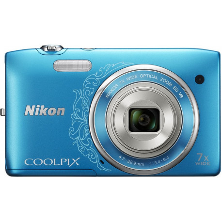 фотоапарат Nikon CoolPix S3500 LineArt (син) + калъф + карта 4 GB