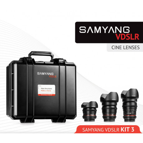 комплект VDSLR обективи за видеозаснемане за Nikon - Samyang 8mm T/3.8 + Samyang 16mm T/2.2 + Samyang 35mm T/1.5