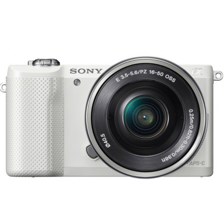 Camera Sony А5000 (бял) + Lens Sony SEL 16-50mm f/3.5-5.6 PZ OSS (сребрист)