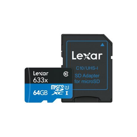 Lexar HIGH PERFORMANCE MICRO SDXC 64GB 633X 95MB / S + ADAPTER