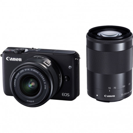 Canon EOS M10 (черен) + обектив Canon EF-M 15-45mm f/3.5-6.3 IS STM + обектив Canon EF-M 55-200mm f/4.5-6.3 IS STM + карта Toshiba SDHC 16GB EXCERIA Type HD