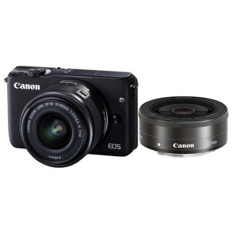 фотоапарат Canon EOS M10 (черен) + обектив Canon EF-M 15-45mm f/3.5-6.3 IS STM + обектив Canon EF-M 22mm f/2 STM