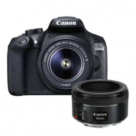 Canon EOS 1300D + обектив Canon 18-55mm F/3.5-5.6 DC III + обектив Canon EF 50mm f/1.8 STM + карта Lexar Premium Series SDHC 16GB 300X 45MB/S