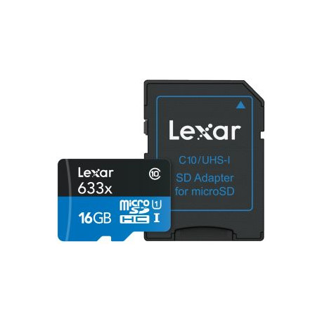 Lexar HIGH PERFORMANCE MICRO SDHC 16GB 633X 95MB/S+ADAPTER LSDMI16GBBEU633A