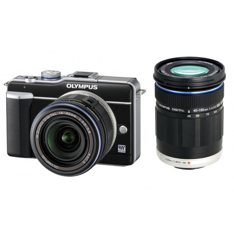 фотоапарат Olympus E-PL1 PEN (черен) + обектив Olympus ZD Micro 14-42mm F/3.5-5.6 ED (черен) + обектив Olympus ZD Micro 40-150mm F/4-5.6 ED (черен) 