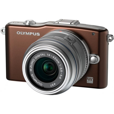  фотоапарат Olympus E-PM1 PEN mini (кафяв) + обектив Olympus MFT 14-42mm f/3.5-5.6 II R MSC