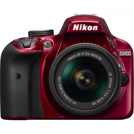 DSLR camera Nikon D3400 (червен) + AF-P 18-55mm F/3.5-5.6G VR + Lens Nikon 50mm f/1.8G