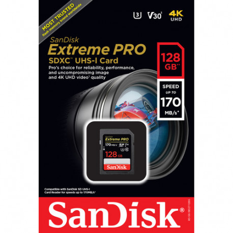 Memory Card SanDisk Extreme Pro SDXC 128GB W: 170 / R: 90MB / s