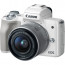 фотоапарат Canon EOS M50 (бял) + обектив Canon EF-M 15-45mm f/3.5-6.3 IS STM + статив Joby Gorillapod 1K Kit мини статив + зарядно у-во Canon CA-PS700 Compact AC Power Adapter + зарядно у-во Canon DR-E12