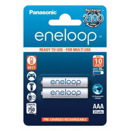 Panasonic eneloop BK-4MCCE//2BE Ready-to-Use AAA Batteries 750 mAh Pack of 2 - Ni-Mh