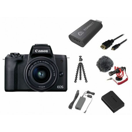  Camera Canon EOS M50 Mark II Premium Live Stream Kit (black) + Memory card Lexar Professional SD 64GB XC 633X 95MB / S