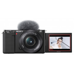 фотоапарат за влогинг Sony ZV-E10 + обектив Sony SEL 16-50mm f/3.5-5.6 PZ + микрофон Sony ECM-W3