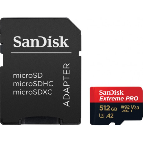 SANDISK EXTREME PRO MICRO SDXC 512GB UHS-I U3 R:170/W:90MB/S WITH ADAPTER SDSQXCZ-512G-GN6MA