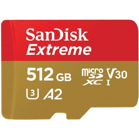 SANDISK EXTREME MICRO SDXC 512GB UHS-I U3 R:190/W:130MB/S WITH ADAPTER SDSQXAV-512G-GN6MA