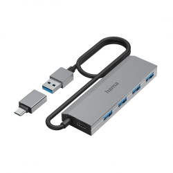 аксесоар Hama 4-Port Hub USB 3.2 Gen1 + USB-C Adapter