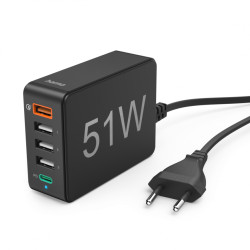 Charger Hama Fast Charging Station 5xUSB USB-A/USB-C 51W (black)
