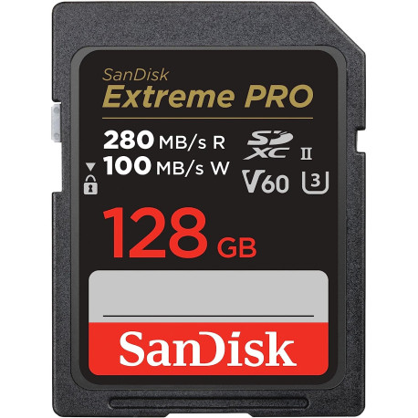 SANDISK EXTREME PRO SDXC 128GB UHS-II V60 R:280MB/SW:100MB/S SDSDXEP-128G-GN4IN