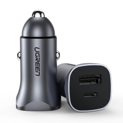 зарядно устройство Ugreen CD130 USB-A / USB-C Dual Port Car Charger 30W (сив)