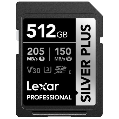 LEXAR PROFESSIONAL SILVER PLUS SDXC 512GB UHS-I R205M/W100MB/S V30 LSDSIPL512G-BNNNG