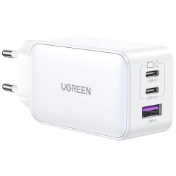 зарядно устройство Ugreen CD244 Nexode 3-Port Gan Fast Charger 65W (бял) зарядно устройство Ugreen CD244 Nexode 3-Port Gan Fast Charger 65W (бял)