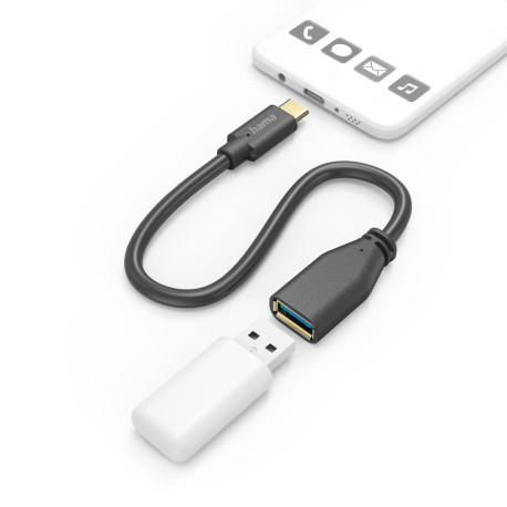 аксесоар Hama 201605 USB-C (м) към USB-A Adapter (ж) 0.15m (черен)