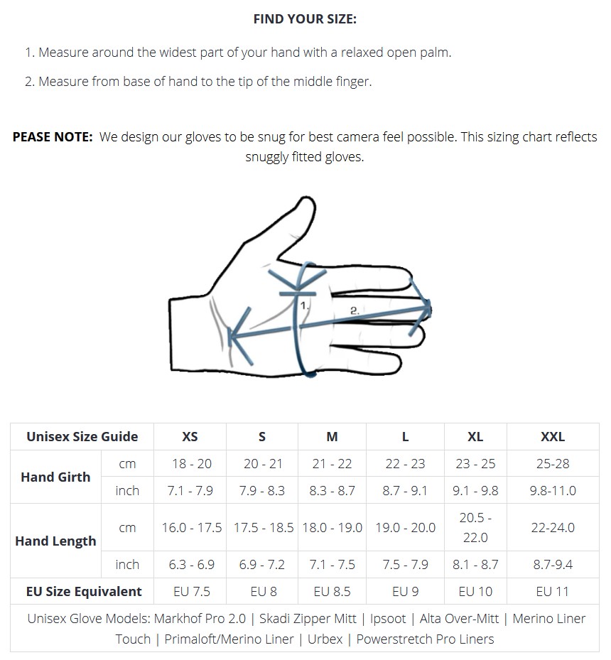 Размери на ръкавици Vallerret